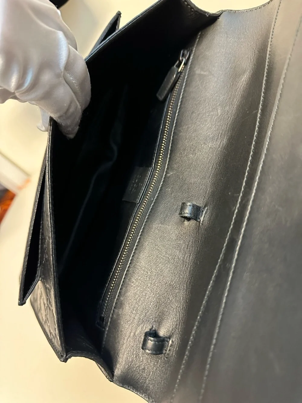 Gucci Black Embossed GG Leather Briefcase with Top Handle
